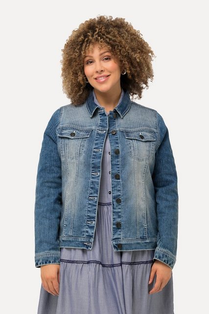 Ulla Popken Jeansjacke Jeansjacke Streifen Hemdkragen Knopfleiste günstig online kaufen