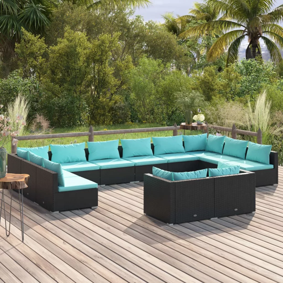 Vidaxl 12-tlg. Garten-lounge-set Mit Kissen Schwarz Poly Rattan günstig online kaufen