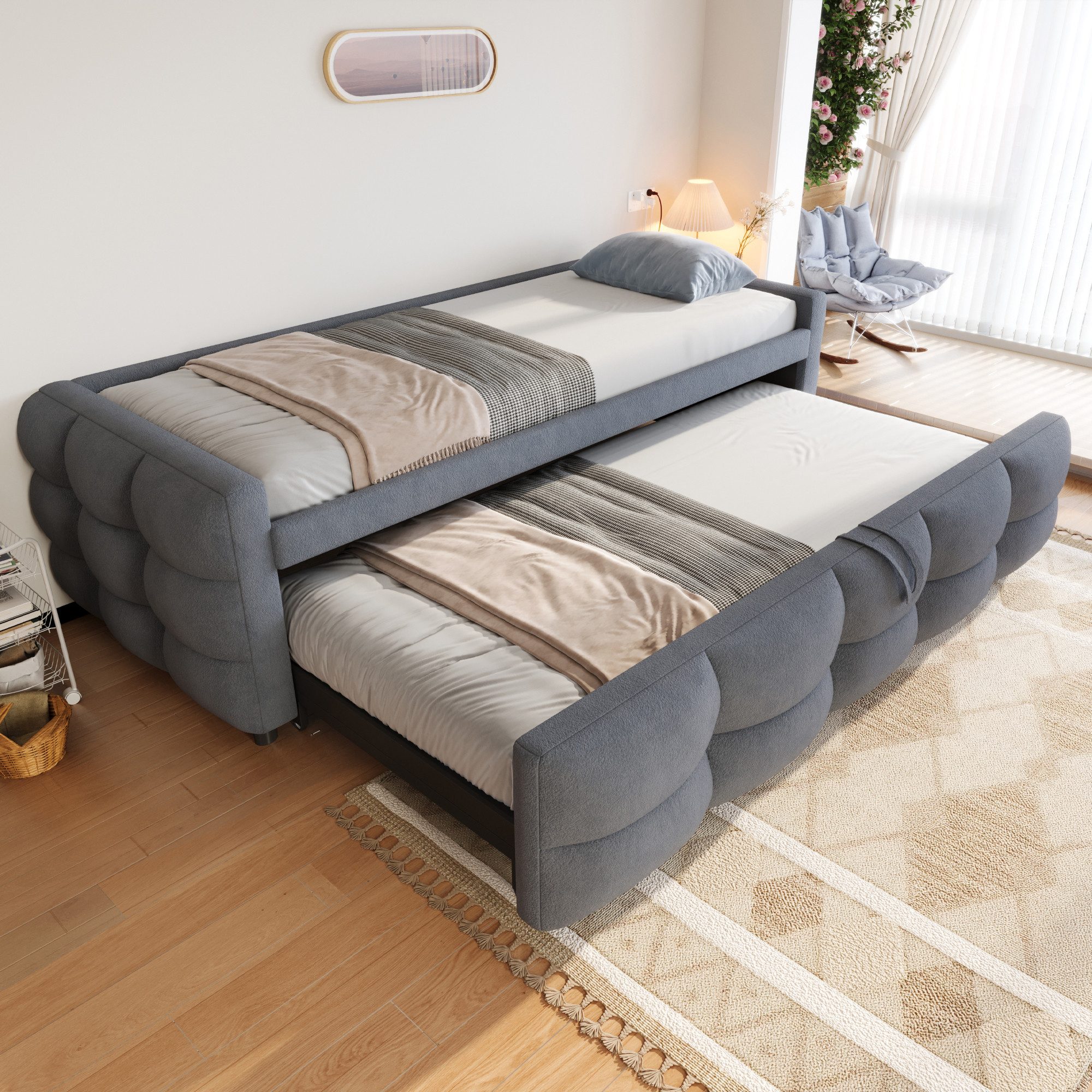 Merax Daybett (Einzelbett/Doppelbett), Polsterbett mit Ausziehbett, günstig online kaufen