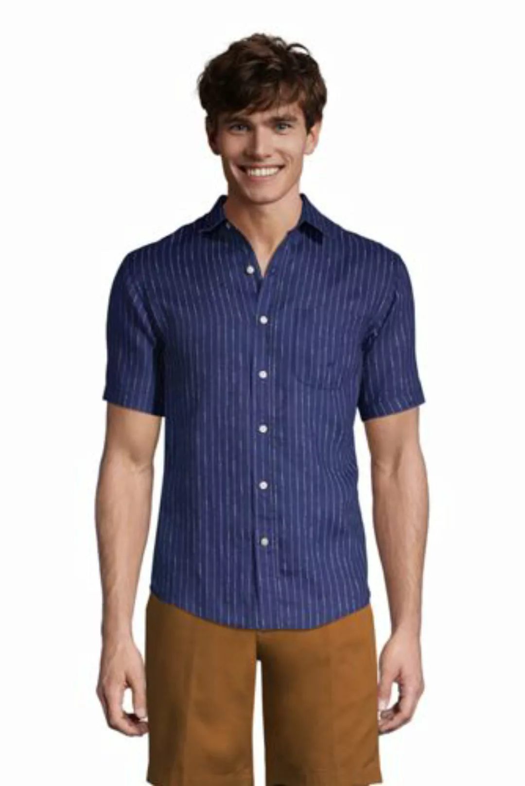 Leinenhemd mit kurzen Ärmeln, Classic Fit, Herren, Größe: L Normal, Blau, b günstig online kaufen