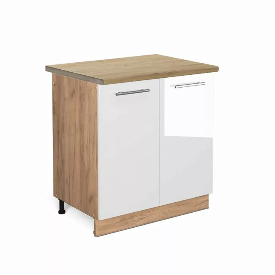 Vicco Spülenunterschrank Fame-Line, Weiß Hochglanz/Goldkraft Eiche, 80 cm, günstig online kaufen