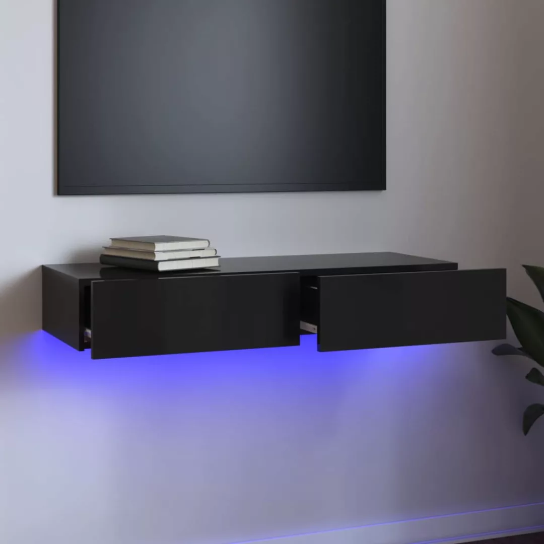 Vidaxl Tv-schrank Mit Led-leuchten Hochglanz-schwarz 90x35x15,5 Cm günstig online kaufen