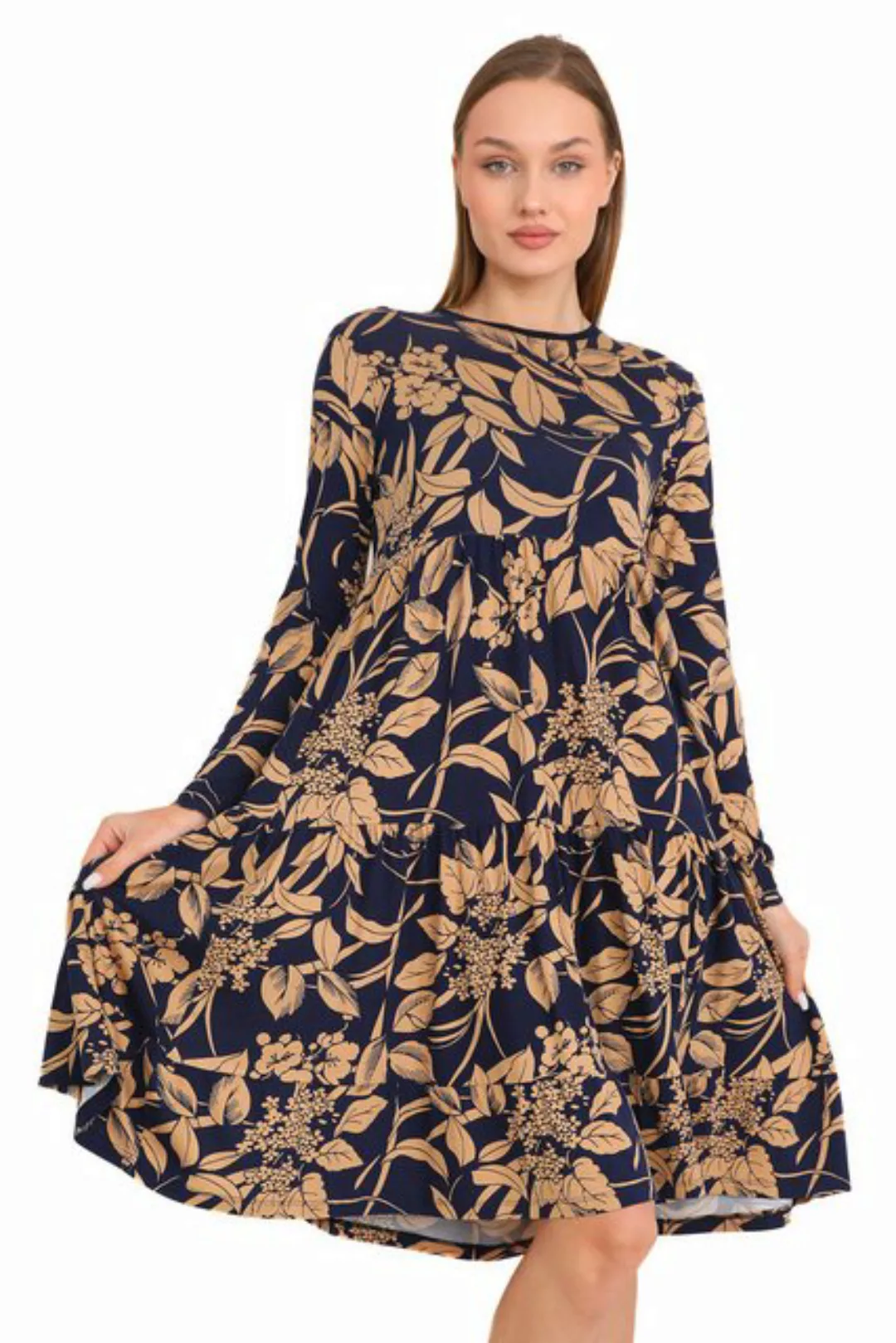 Bongual Midikleid A-Linien-Kleid Stufenkleid geblümt dunkelblau günstig online kaufen