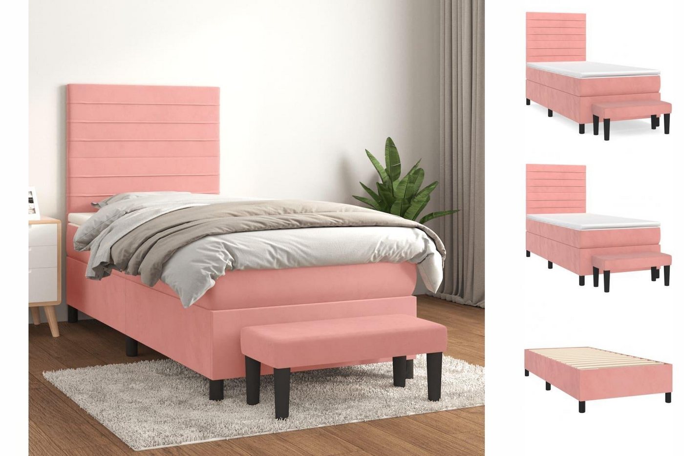 vidaXL Bettgestell Boxspringbett mit Matratze Rosa 100x200 cm Samt Bett Bet günstig online kaufen