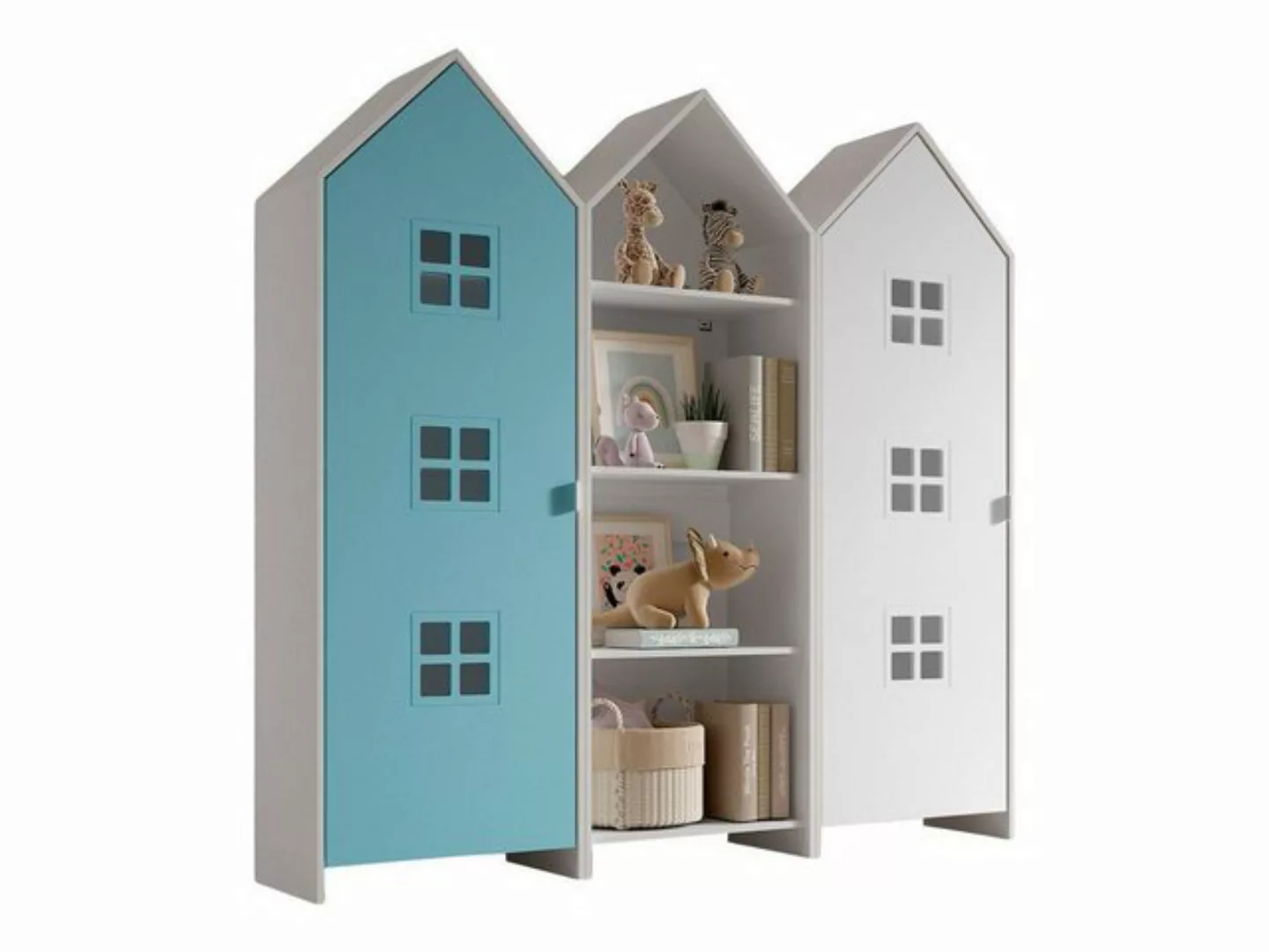 Vipack Kleiderschrank in Korpus Weiß / Front Blau u. Weiß, MDF günstig online kaufen