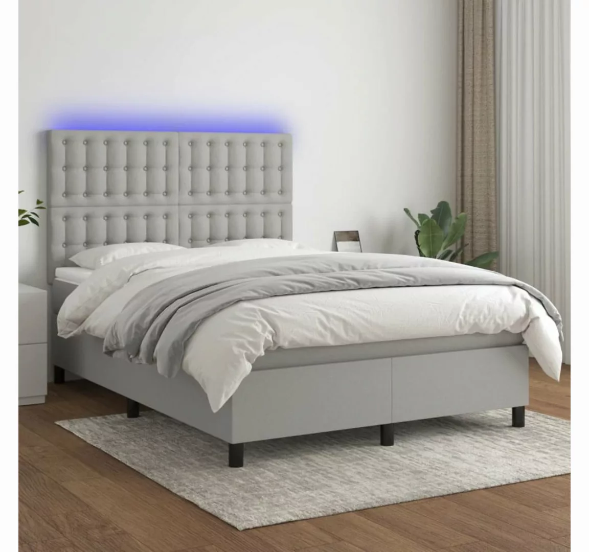 vidaXL Boxspringbett Boxspringbett mit Matratze LED Hellgrau 140x200 cm Sto günstig online kaufen