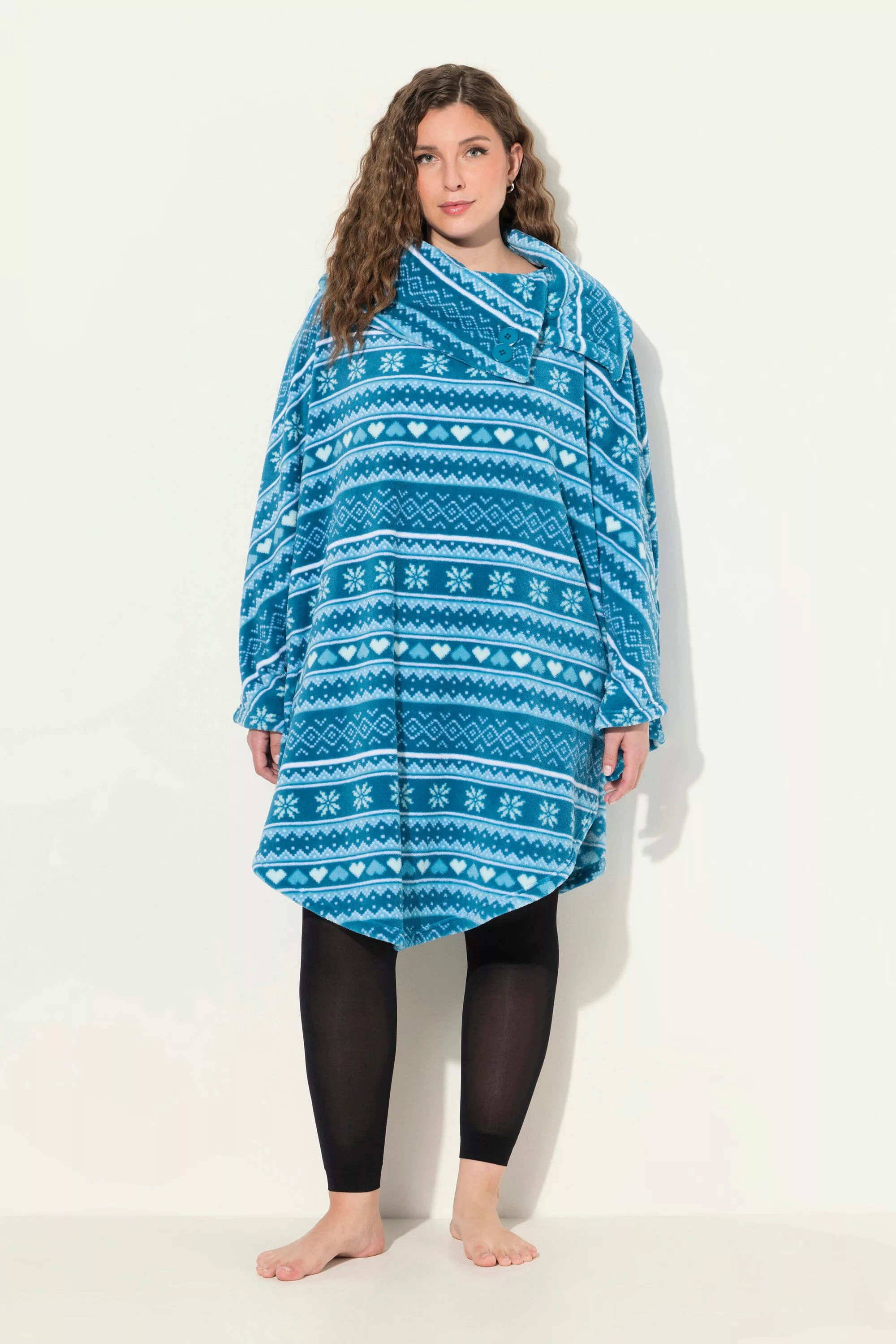 Ulla Popken Bademantel Homewear-Poncho Norweger Plüsch günstig online kaufen