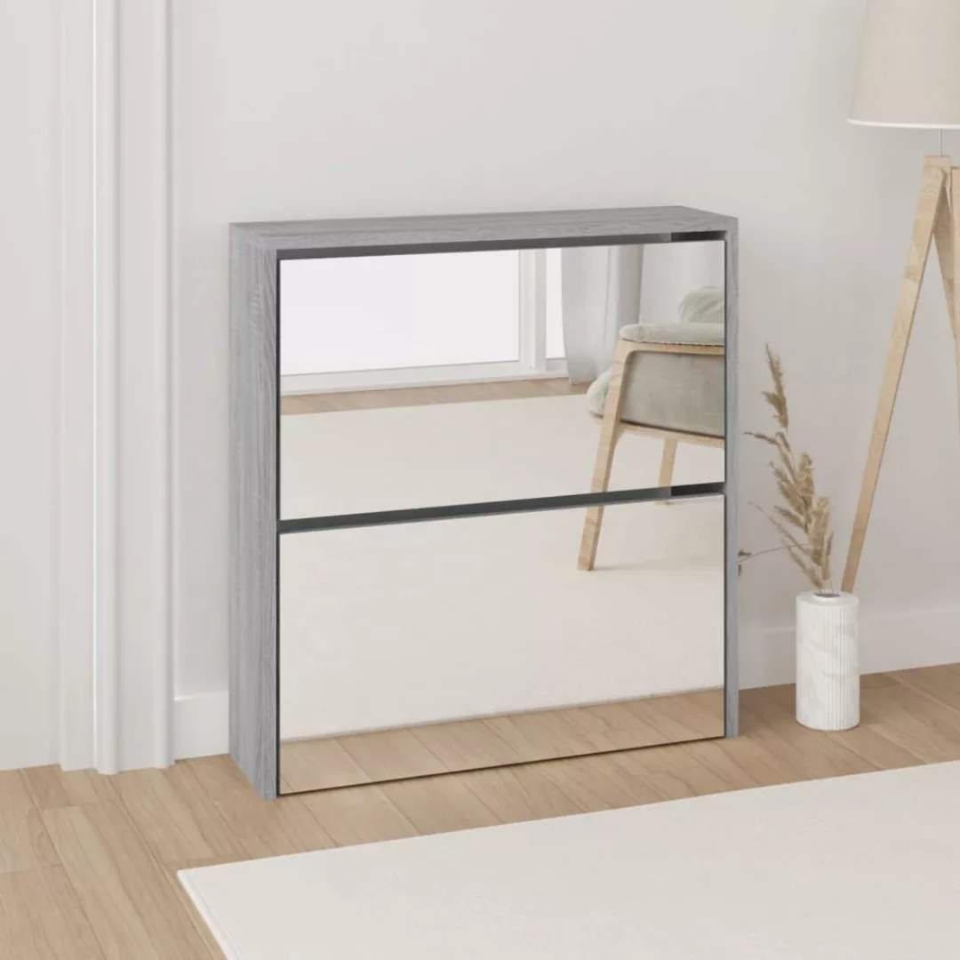 vidaXL Schuhschrank Schuhschrank mit Spiegel 2 Fächer Grau Sonoma 63x17x67 günstig online kaufen