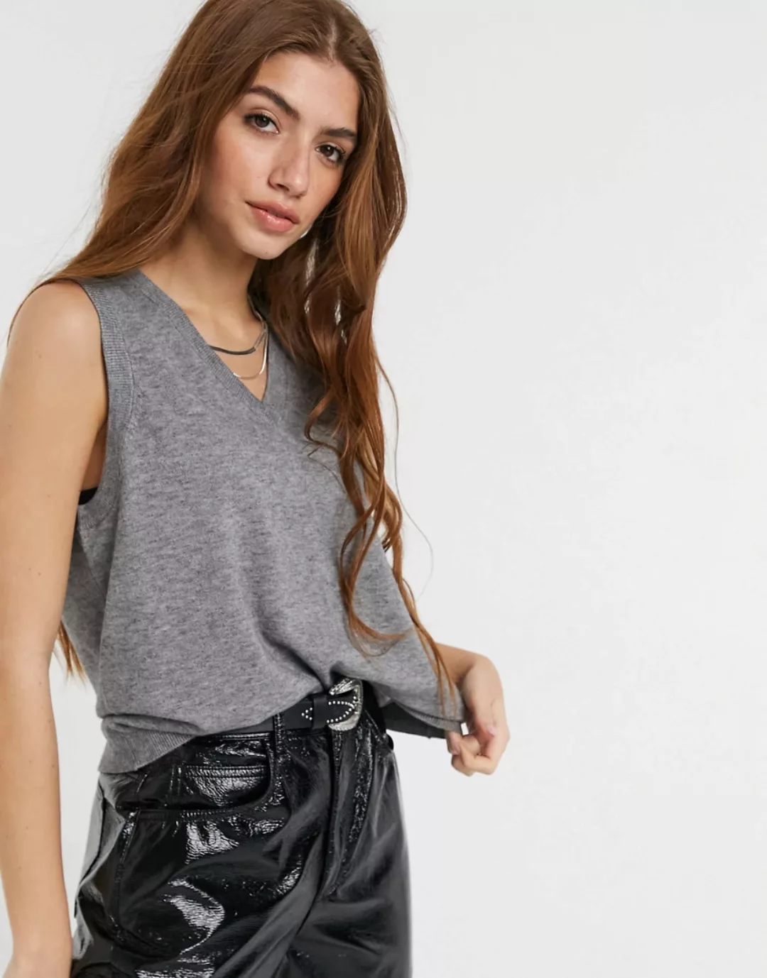 Object Thess Ärmelloser, Gerippter Pullover Mit V-ausschnitt S Medium Grey günstig online kaufen