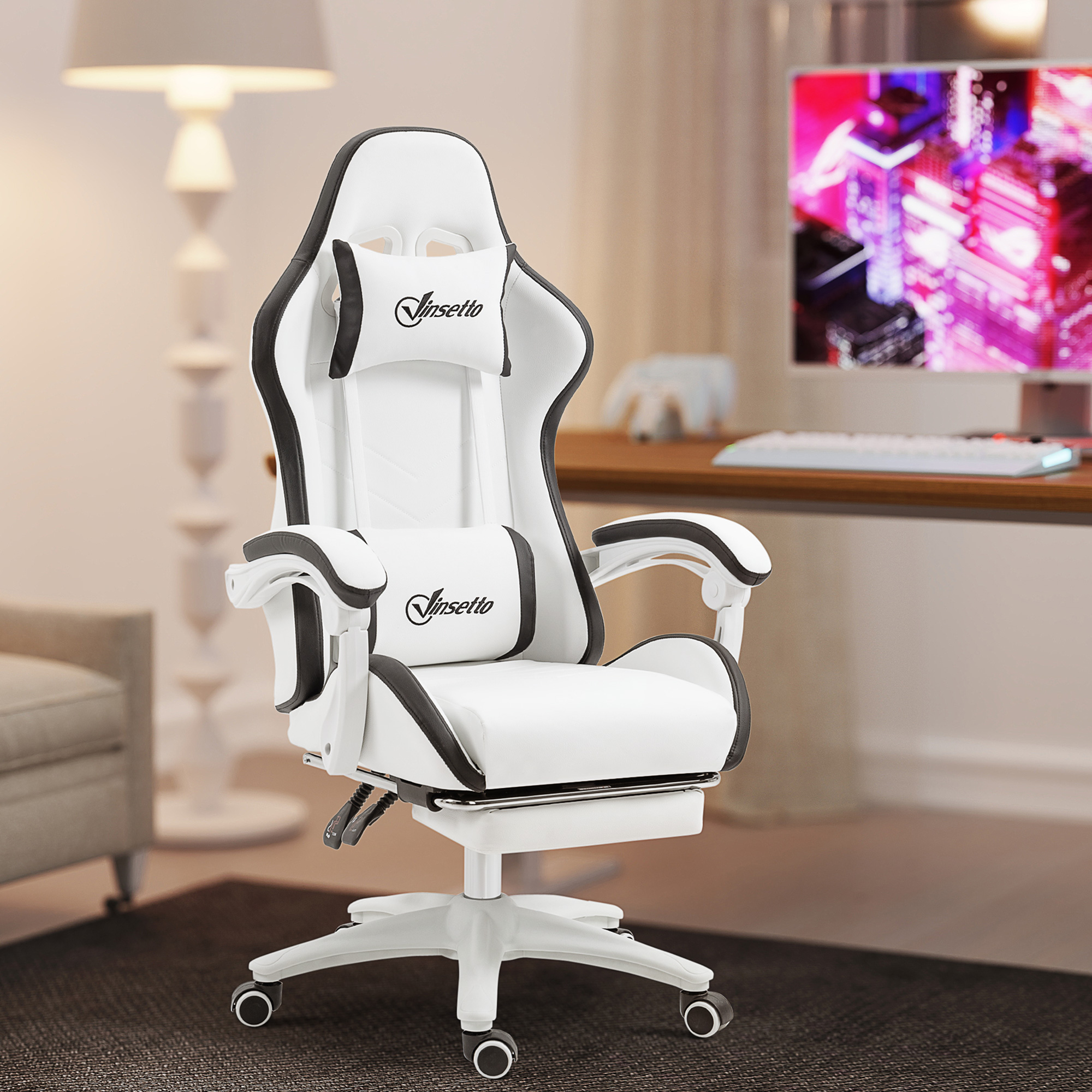Vinsetto Gaming-Stuhl ergonomischer Gaming-Stuhl mit teleskopischem Fußstüt günstig online kaufen