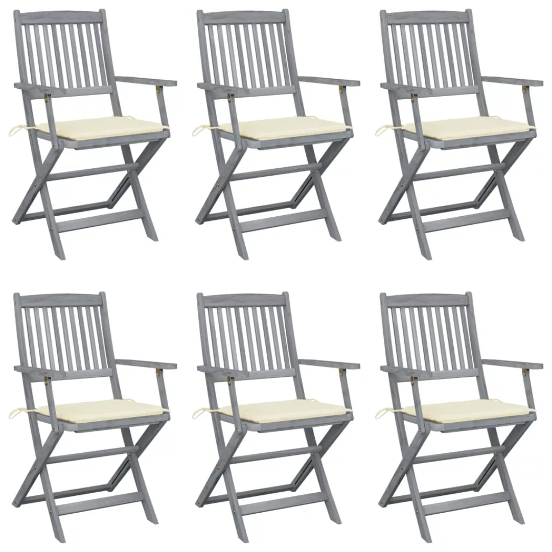 Klappbare Gartenstühle 6 Stk. Mit Sitzkissen Massivholz Akazie günstig online kaufen