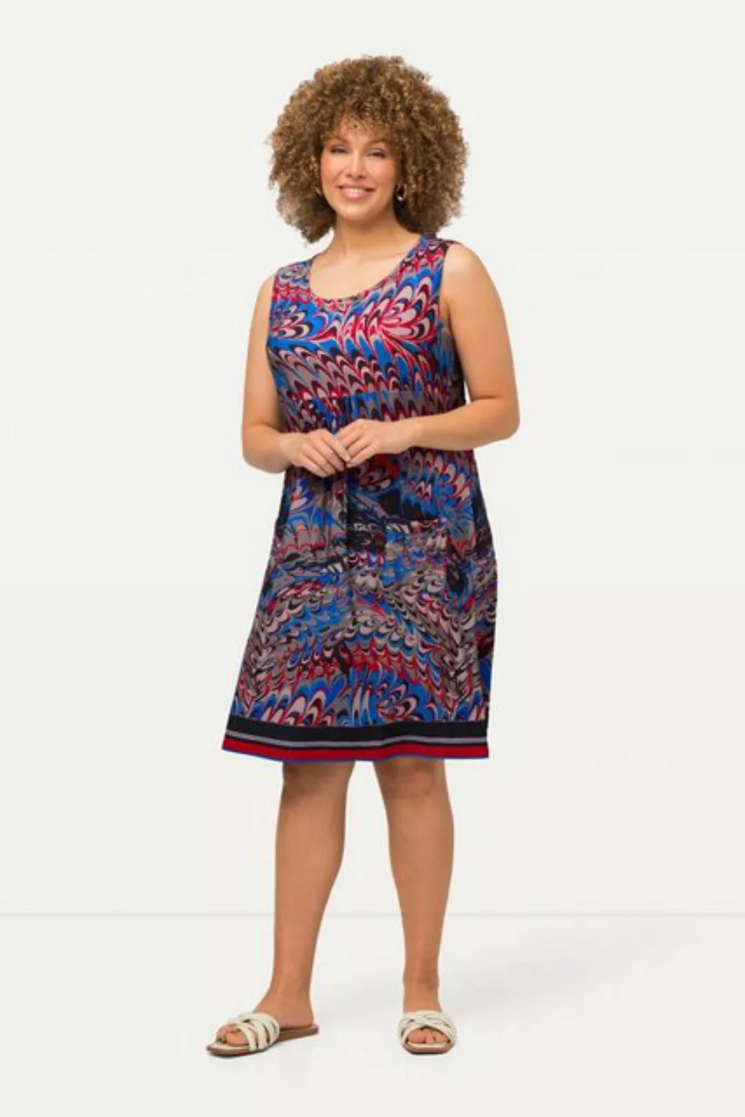 Ulla Popken Jerseykleid Jerseykleid grafischer Druck Rundhals ärmellos günstig online kaufen