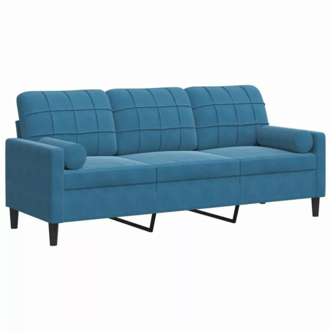 vidaXL Sofa 3-Sitzer-Sofa mit Zierkissen Blau 180 cm Samt günstig online kaufen