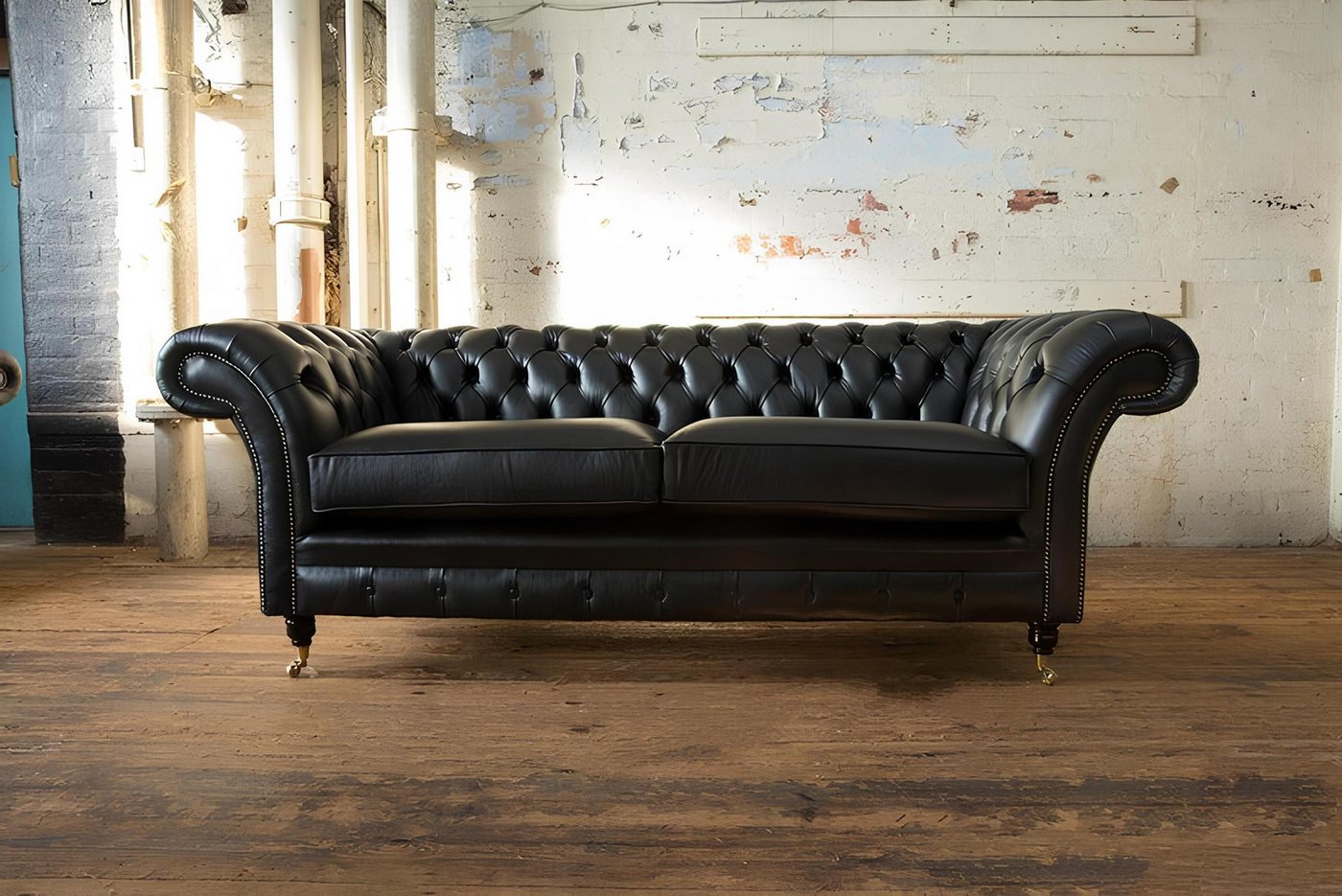 Xlmoebel Sofa Neues Chesterfield-Sofa aus hochwertigem Leder und Stoff in, günstig online kaufen