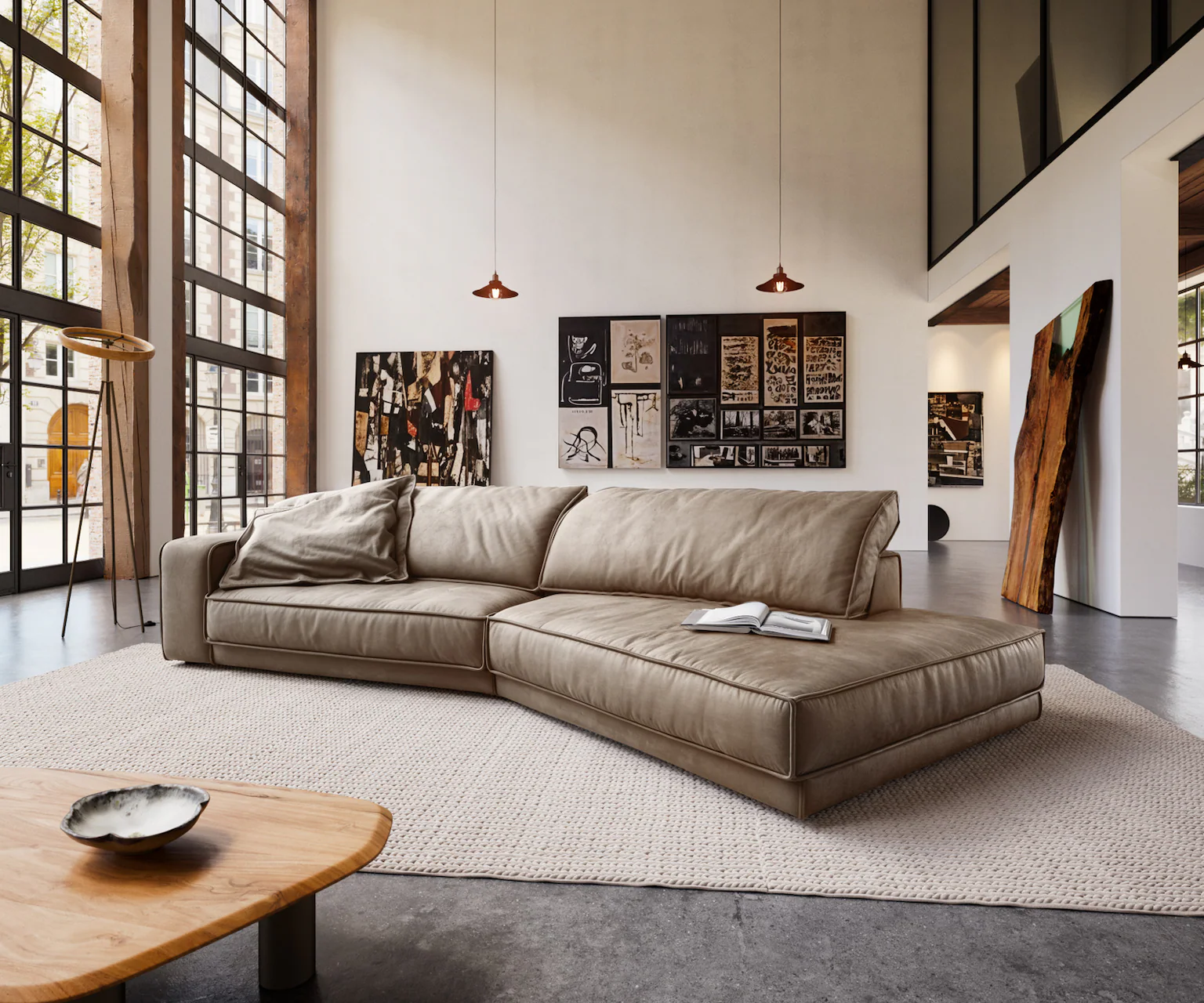 Big-Sofa Snoosh 400x150 cm Mikrofaser Schlamm Vintage Recamiere rechts günstig online kaufen