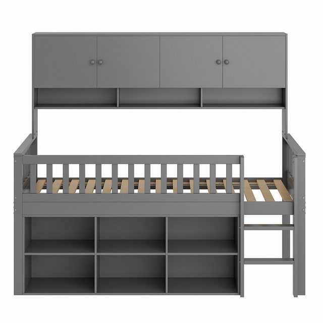 IDEASY Hochbett Kinderbett aus Holz 90*200 cm, Einzelbett, Kinderbett, grau günstig online kaufen