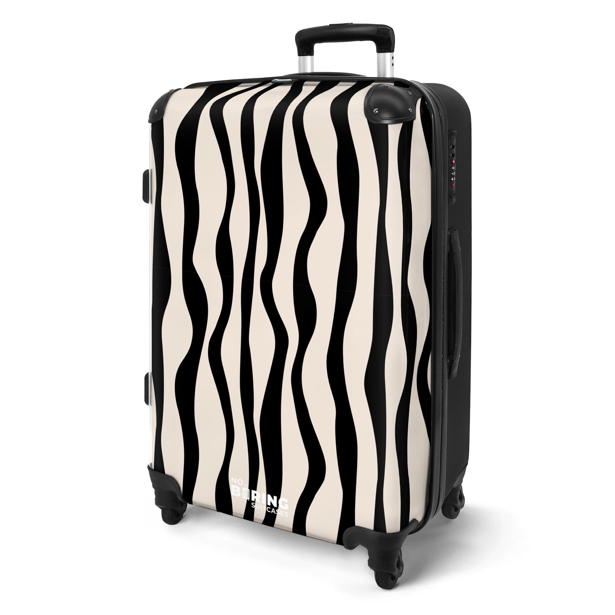 NoBoringSuitcases.com© Hartschalen-Trolley Beige mit schwarzen Wellenlinien günstig online kaufen