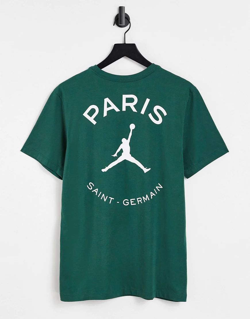 Nike – Jordan – T-Shirt in Grün mit „Paris Saint-Germain“-Logo günstig online kaufen