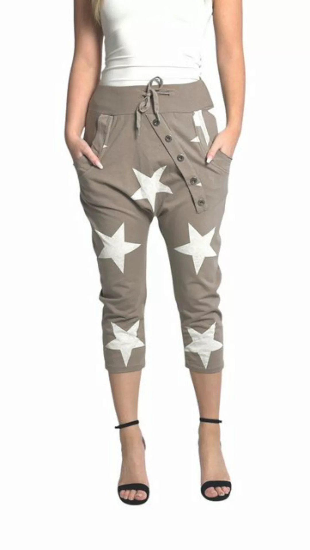 Mississhop Caprihose Damen Capri Hose Boyfriend Hose Jogginghose mit Sterne günstig online kaufen