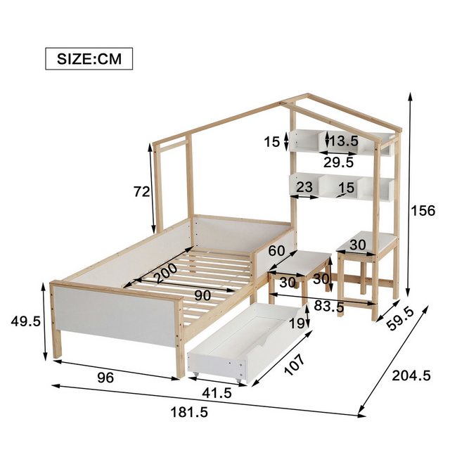 Ulife Hausbett Kinderbett in Hausform mit Schreibtisch Hocker Regale und Sc günstig online kaufen