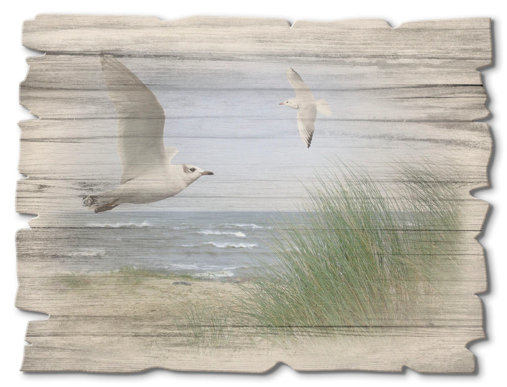 Artland Holzbild "Nordseestrand mit Möwen", Strand, (1 St.) günstig online kaufen