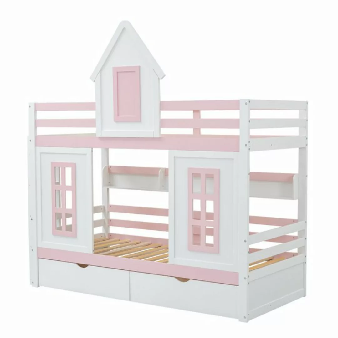 OKWISH Etagenbett Holzbett Kinderbett Hausbett Stauraumbett (mit Dach und F günstig online kaufen