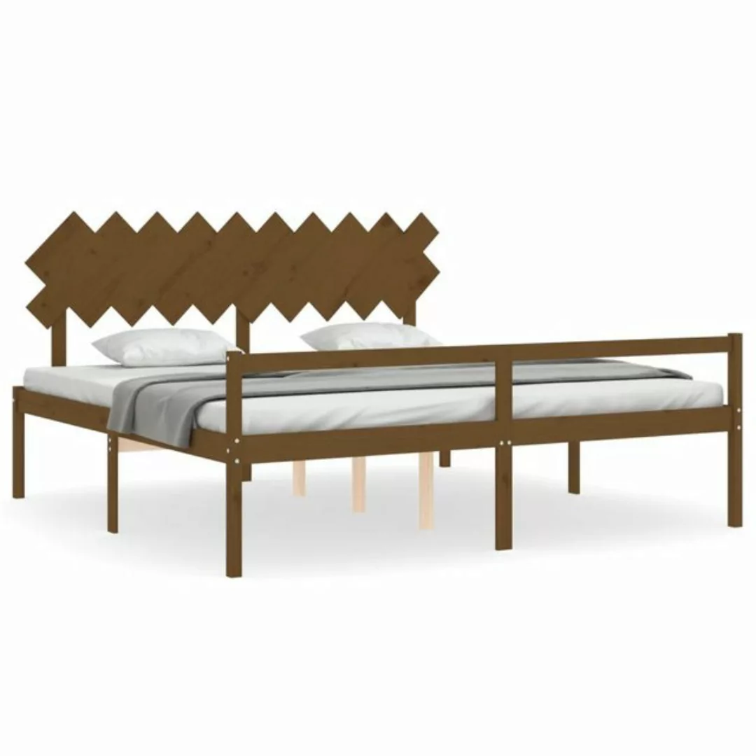 vidaXL Bett, Seniorenbett mit Kopfteil 200x200 cm Honigbraun Massivholz günstig online kaufen