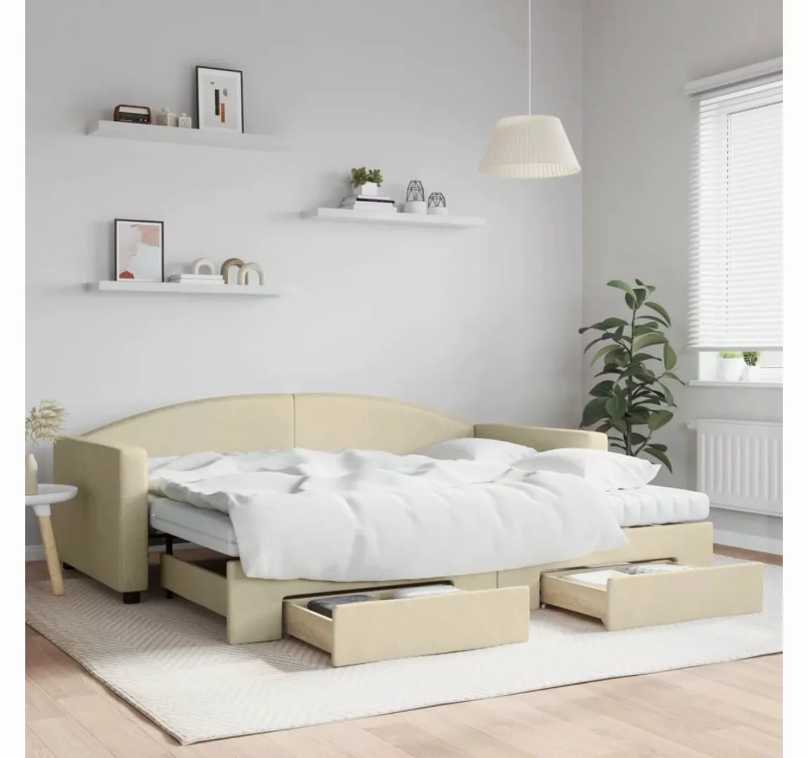 vidaXL Gästebett Gästebett Tagesbett Ausziehbar mit Schubladen Creme 90x200 günstig online kaufen