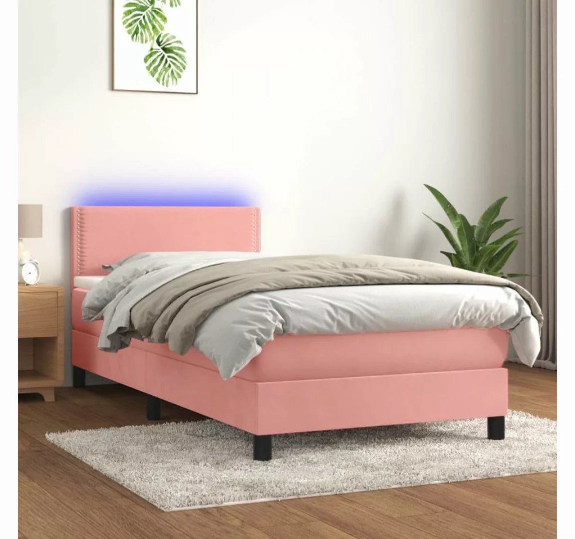 vidaXL Boxspringbett Bett Boxspringbett mit Matratze & LED Samt (90 x 200 c günstig online kaufen