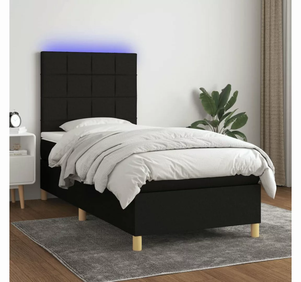 vidaXL Boxspringbett (90 x 200 cm, Quadrate, Schwarz), mit LED günstig online kaufen