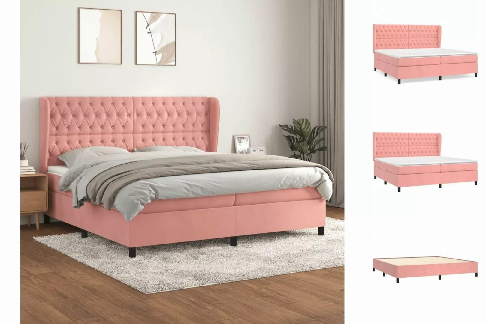 vidaXL Boxspringbett Boxspringbett mit Matratze Rosa 200x200 cm Samt Bett B günstig online kaufen