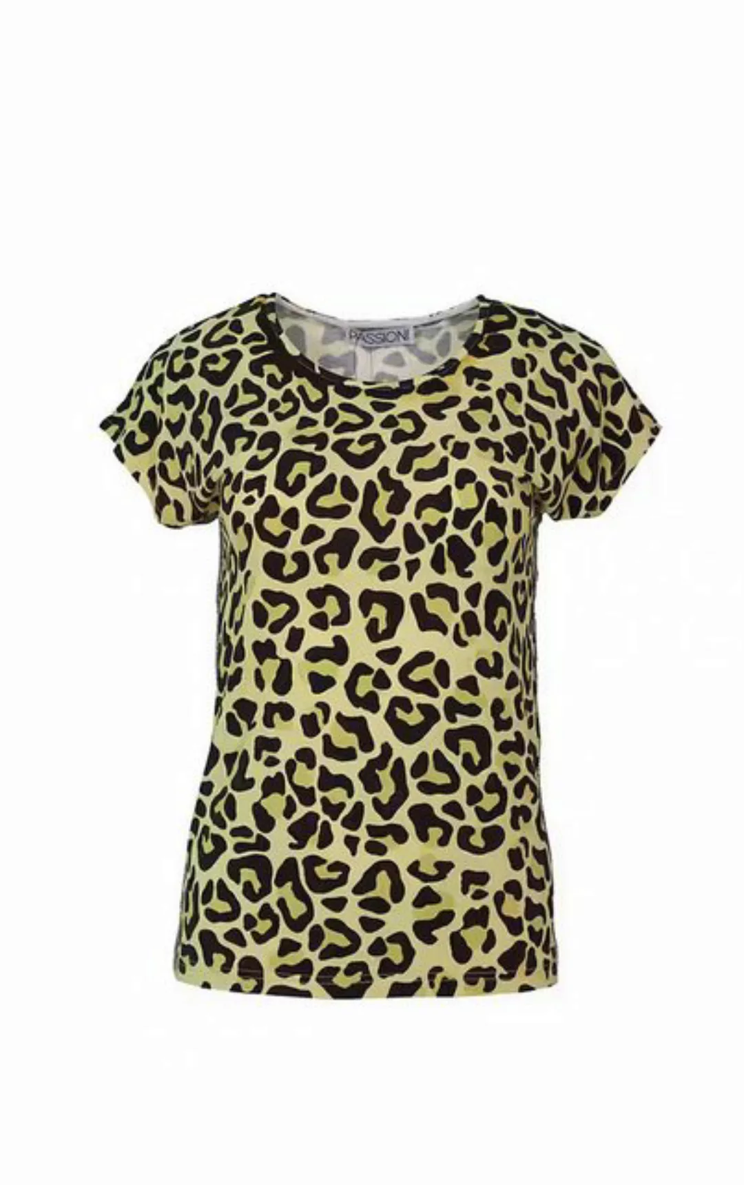 Passioni T-Shirt mit Leoparden-Print in Gelb und Rundhalsausschnitt günstig online kaufen