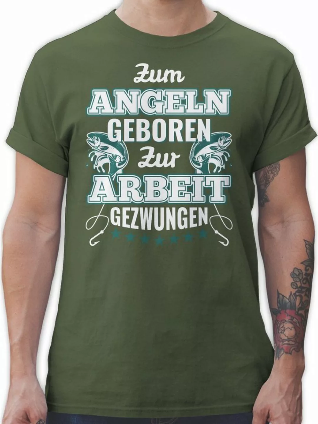 Shirtracer T-Shirt Zum Angeln geboren zur Arbeit gezwungen Angler Geschenke günstig online kaufen