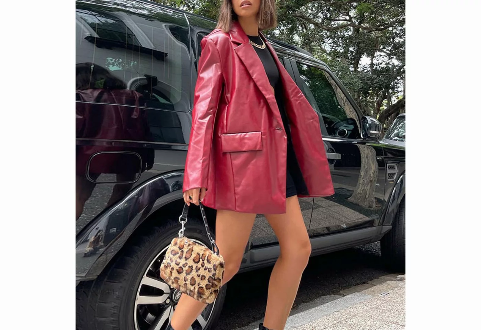 FIDDY Lederjacke Übergangsjacke Damen Lederjacke Lässiger warmer Blazer Mid günstig online kaufen
