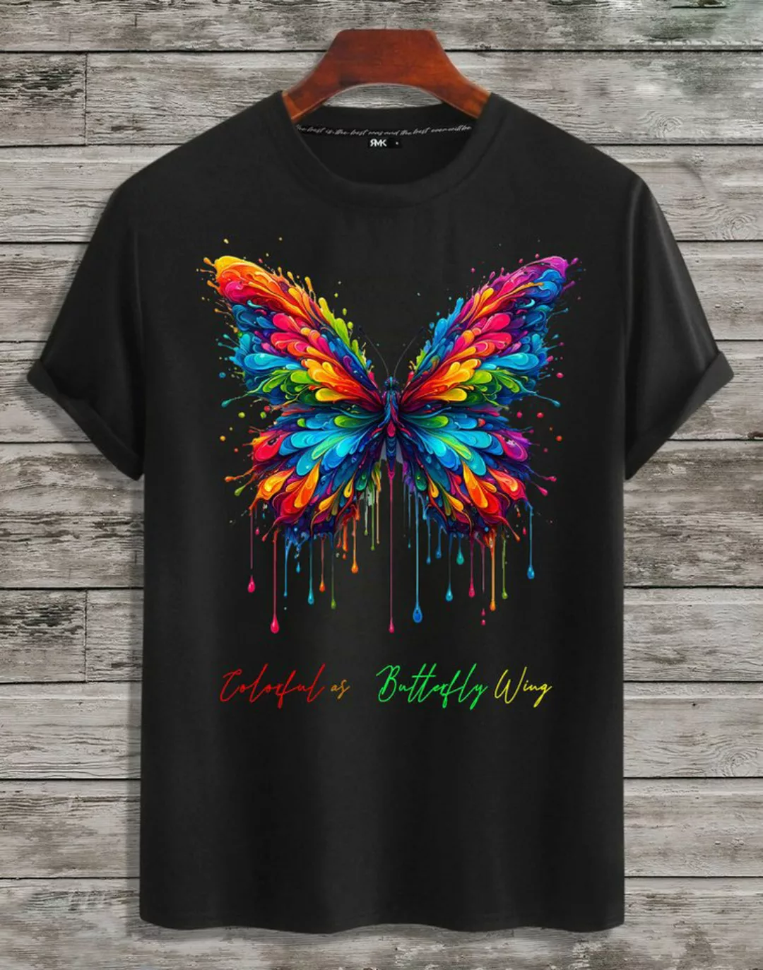 RMK T-Shirt Herren Shirt Basic Rundhals mit Butterfly Regenbogen Schmetterl günstig online kaufen