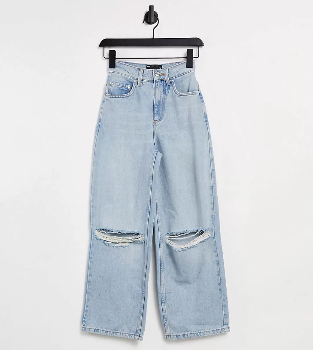 ASOS DESIGN Petite – Legere Dad-Jeans mit Zierrissen und hohem Bund in hell günstig online kaufen
