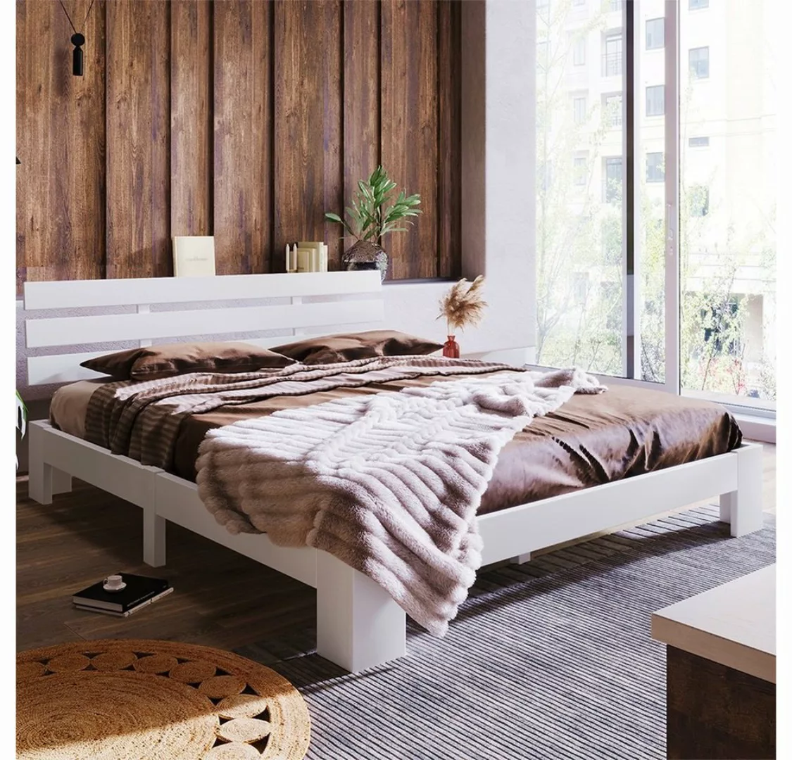 Fangqi Bettgestell Doppelbett Holzbett mit Kopfteil aus Bettgestell mit Lat günstig online kaufen