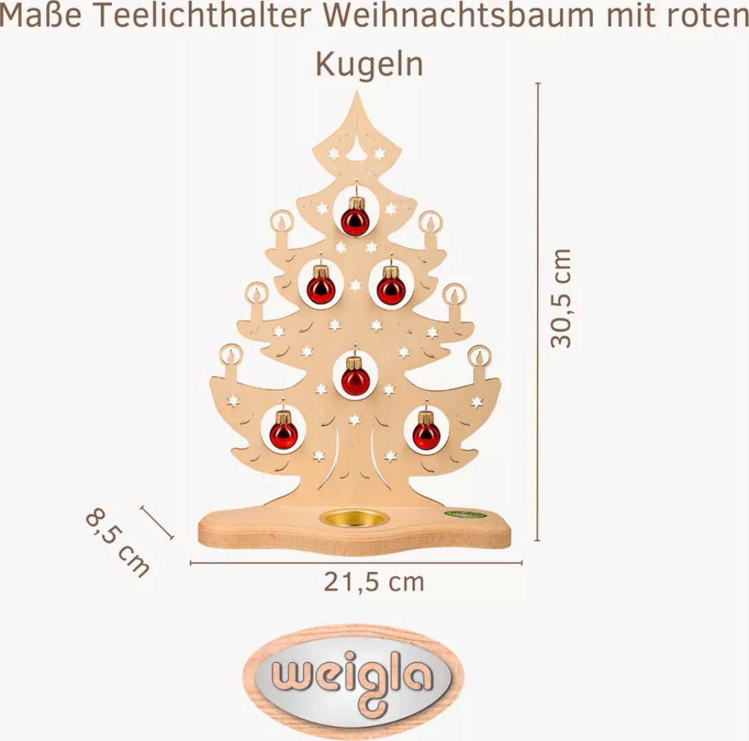 Weigla Teelichthalter »Weihnachtsbaum mit roten Kugeln, NATUR«, Erzgebirge günstig online kaufen