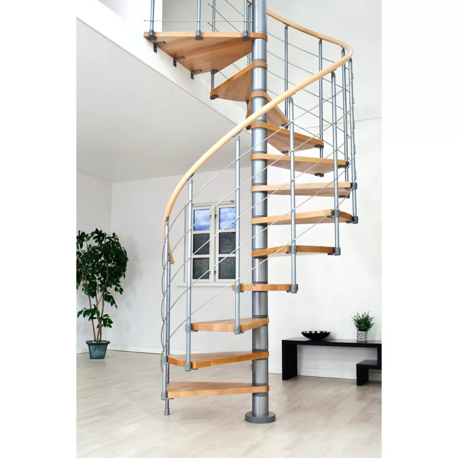 Dolle Spindeltreppe Oslo Buche Höhe bis 276 cm Ø 160 cm Grau FSC günstig online kaufen