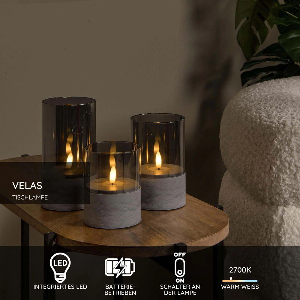 LED Tischleuchte Velas in Rauchglas und Grau 3x 0,2W 12lm günstig online kaufen