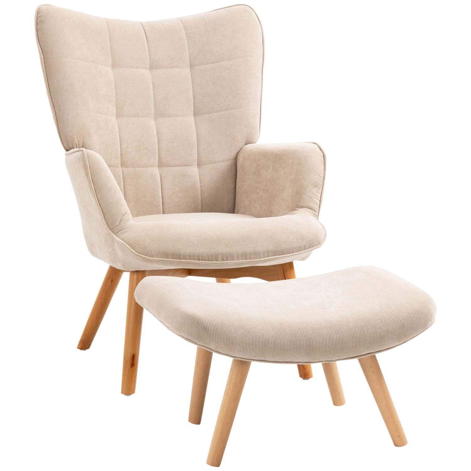 HOMCOM Ohrensessel mit Hocker Relaxsessel Polstersessel Cord-Optik Loungese günstig online kaufen