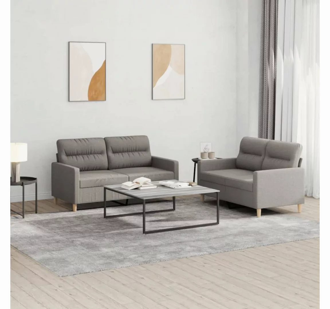 vidaXL Sofa Sofagarnitur Set mit Kissen Stoff, 2-tlg., Taupe günstig online kaufen