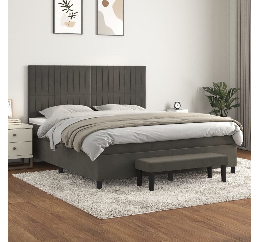 vidaXL Boxspringbett Boxspringbett mit Matratze Dunkelgrau 180x200 cm Samt günstig online kaufen