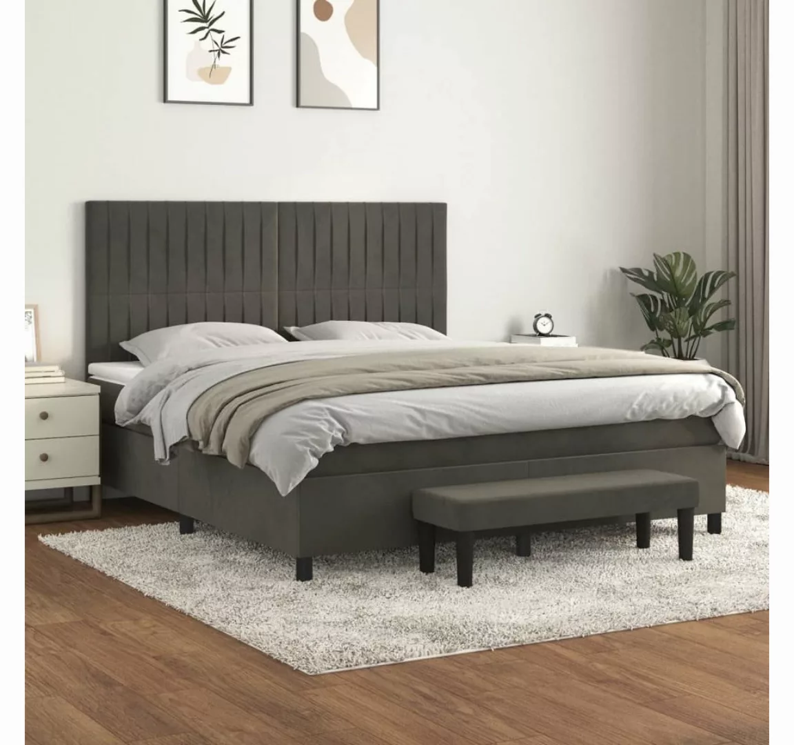 vidaXL Boxspringbett Boxspringbett mit Matratze Dunkelgrau 180x200 cm Samt günstig online kaufen