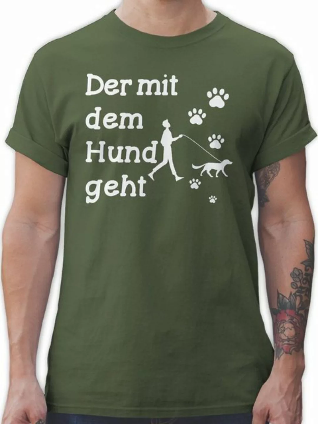 Shirtracer T-Shirt Der mit dem Hund geht Pfoten weiß Sprüche Statement mit günstig online kaufen