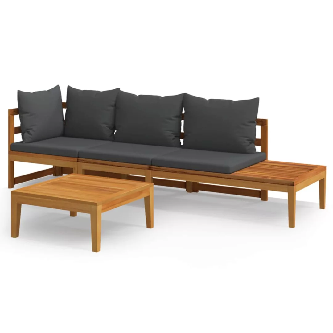 Vidaxl 3-tlg. Garten-lounge-set Mit Dunkelgrauen Kissen Massivholz Akazie günstig online kaufen