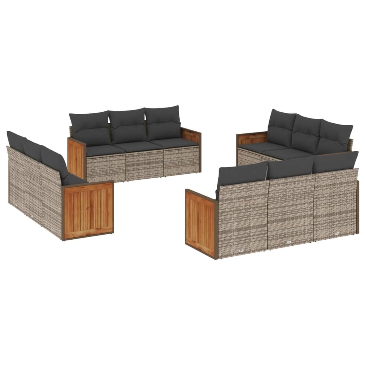 vidaXL 12-Tlg Garten-Sofagarnitur mit Kissen Grau Poly Rattan 3227516 günstig online kaufen