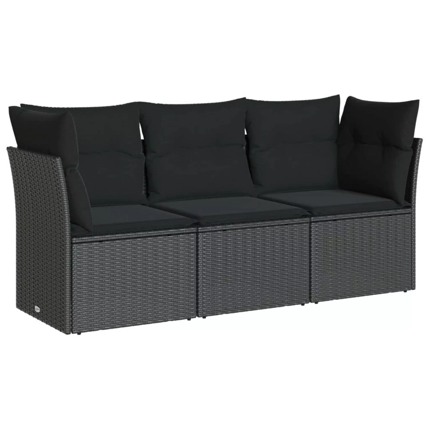 vidaXL 3-tlg Garten-Sofagarnitur mit Kissen Schwarz Poly Rattan Modell 2 günstig online kaufen