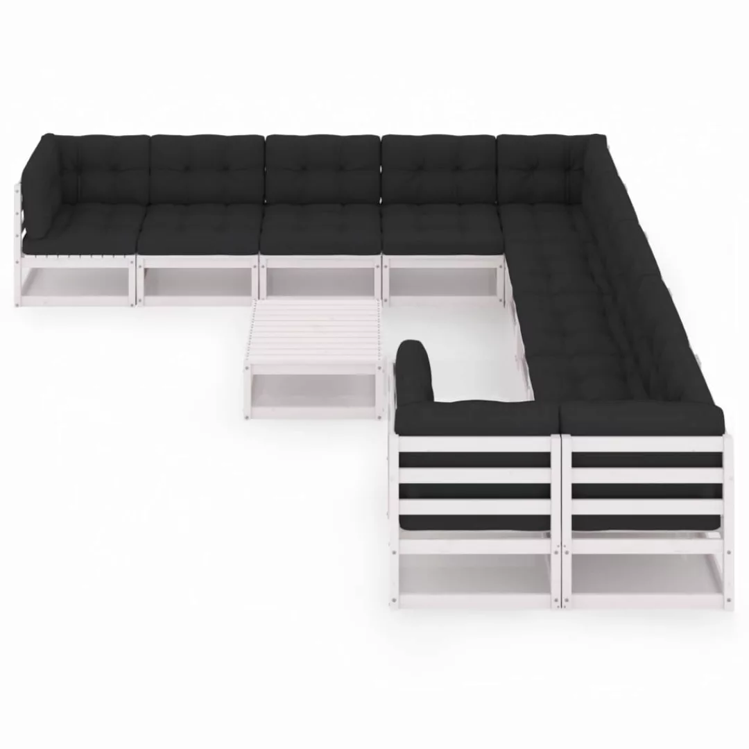 11-tlg. Garten-lounge-set Mit Kissen Weiß Kiefer Massivholz günstig online kaufen