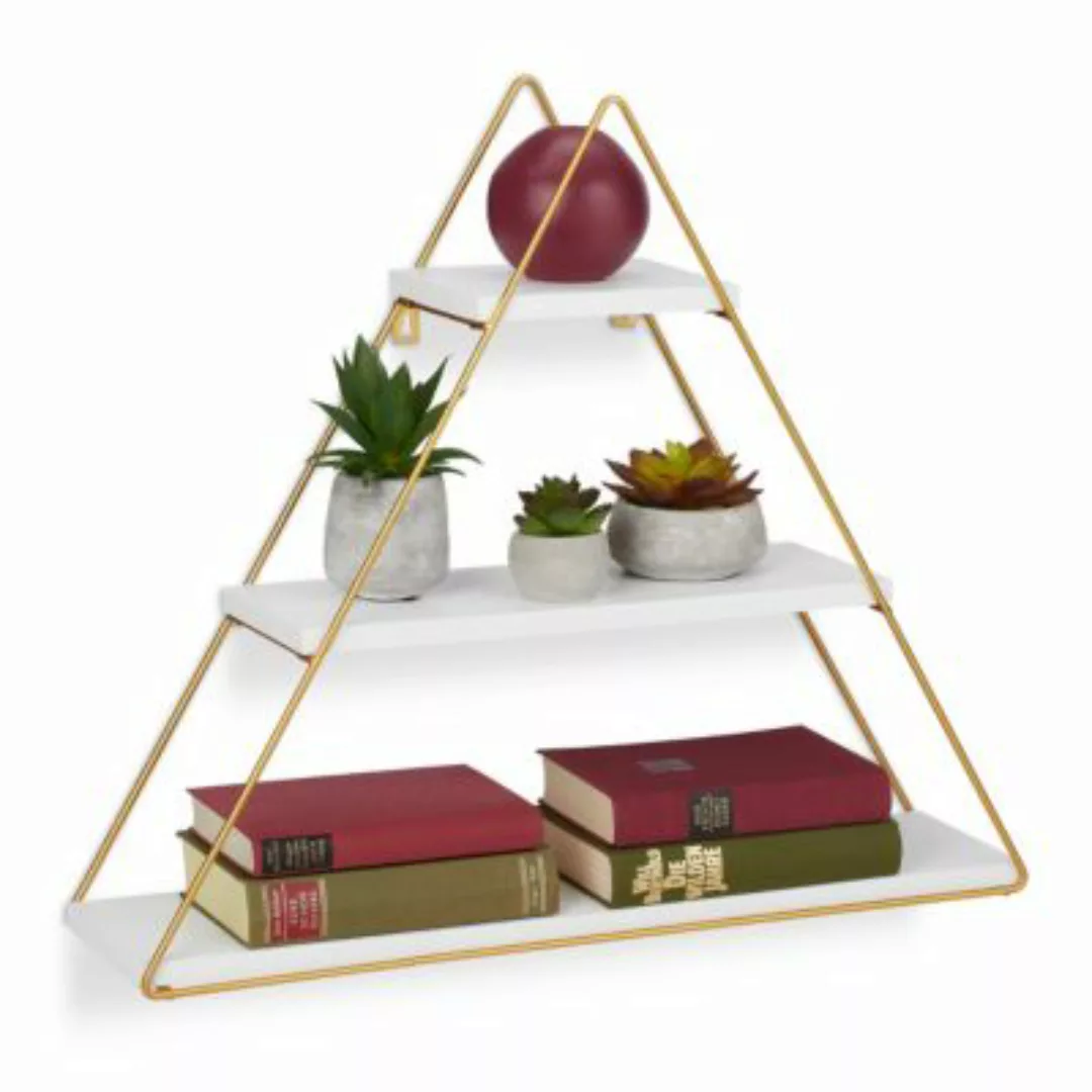 relaxdays Hängeregal Pyramide 3 Ablagen weiß/gold günstig online kaufen